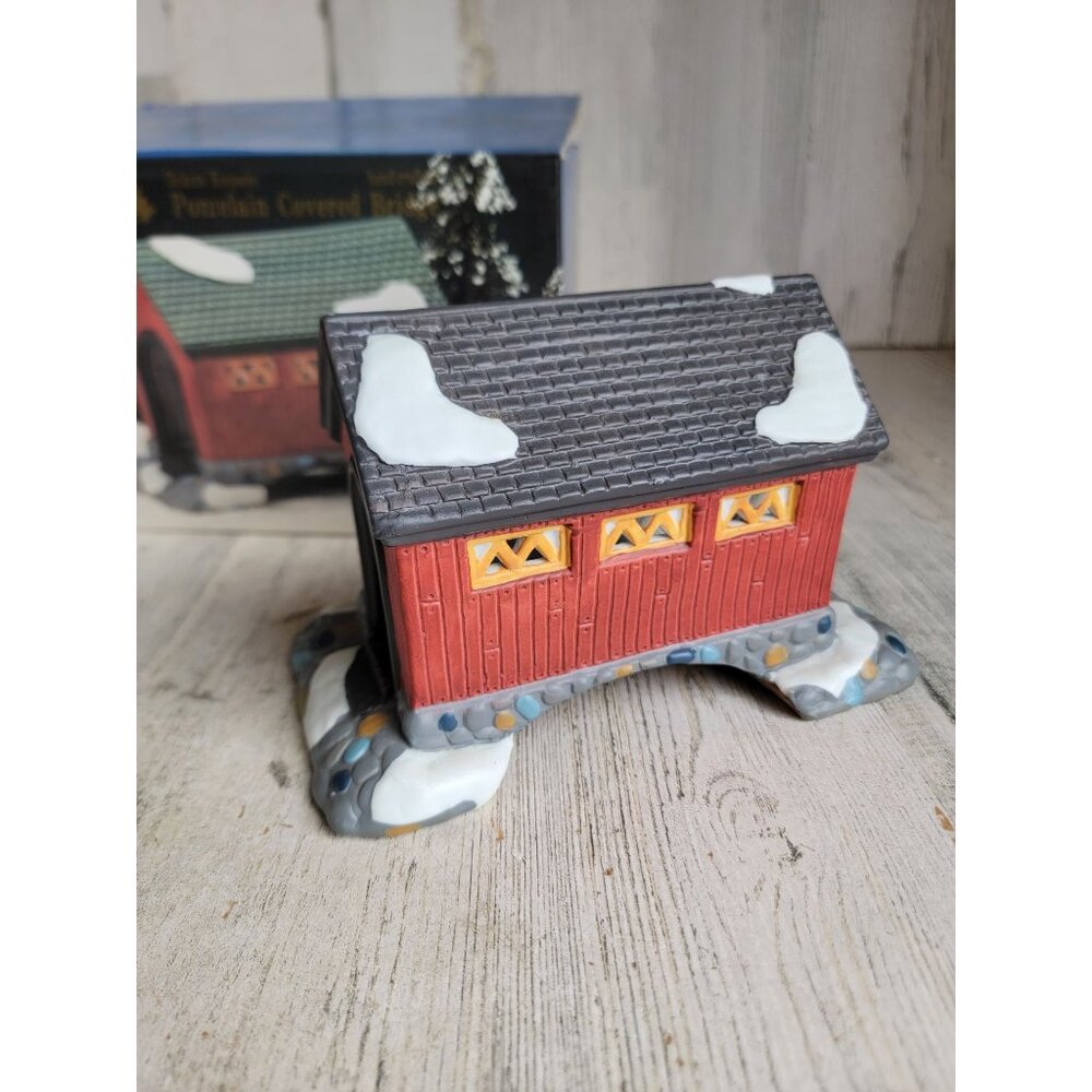 Dickens Keepsake red porcelain Covered Bridge Village‎ accessory Xmas